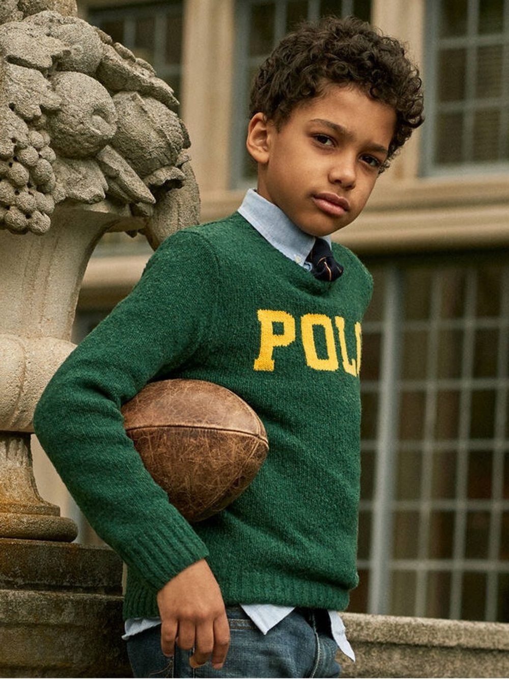 POLO Ralph Lauren Green Marled Wool Sweater/Jumper Yellow Logo Lettering S (8)